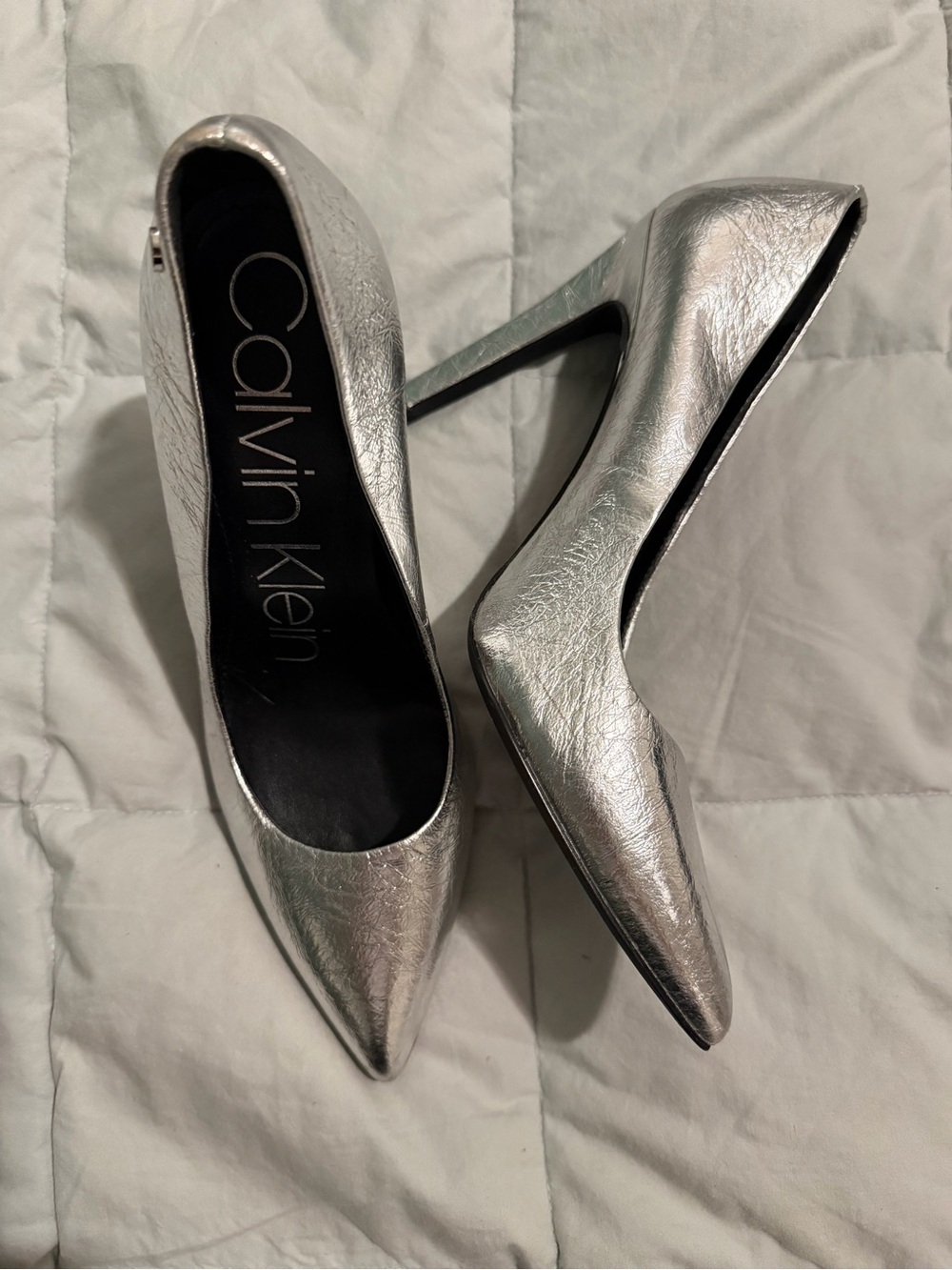 Calvin Klein Metallic Silver Pointed Toe Stiletto Pumps